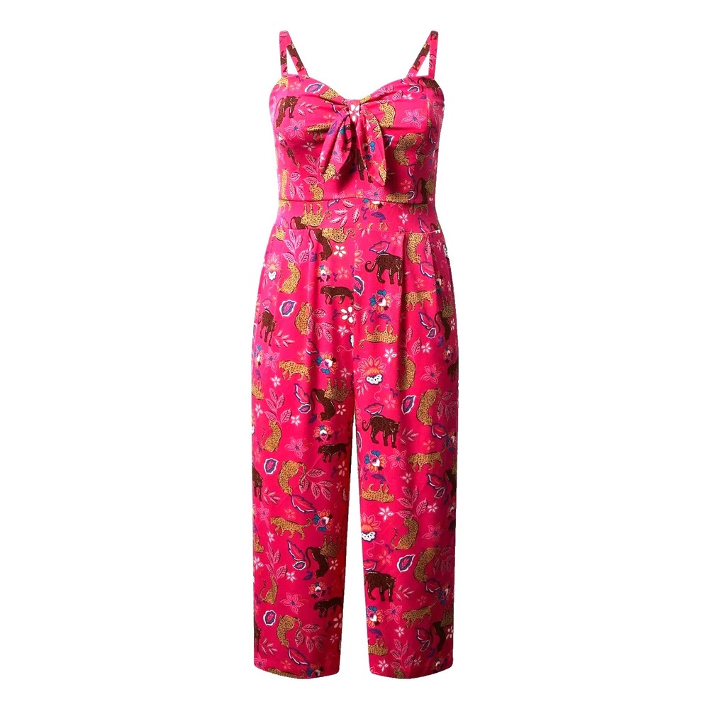 TORRID Tie Front Culotte Jumpsuit Women's 2X Leopard Pink Smocked Back Crop NEW